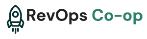 RevOps Co-op logo with a simple rocket icon on the left and the brand name in black and teal text to the right.